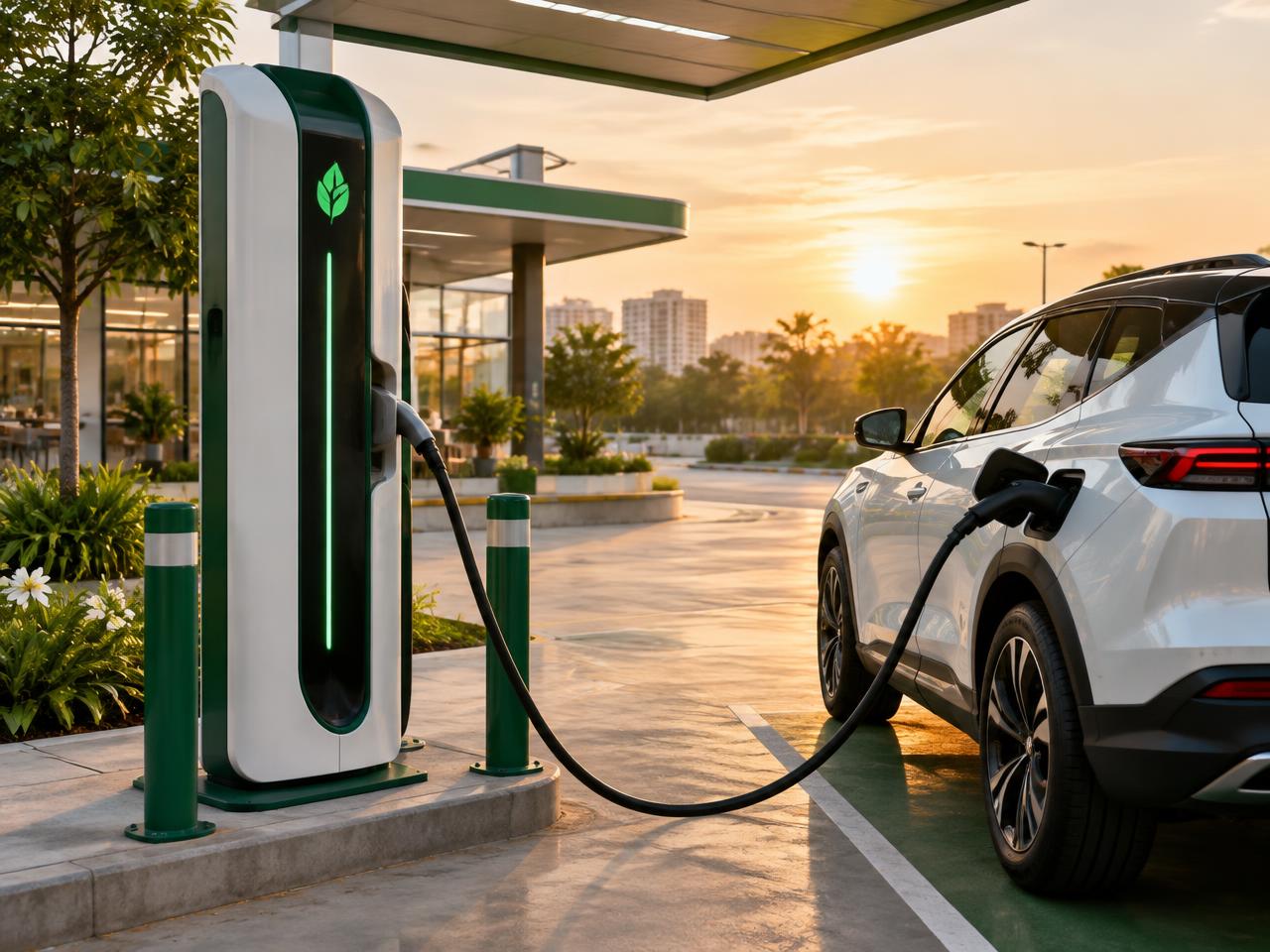 Electric car charging at a MECCHARGE station